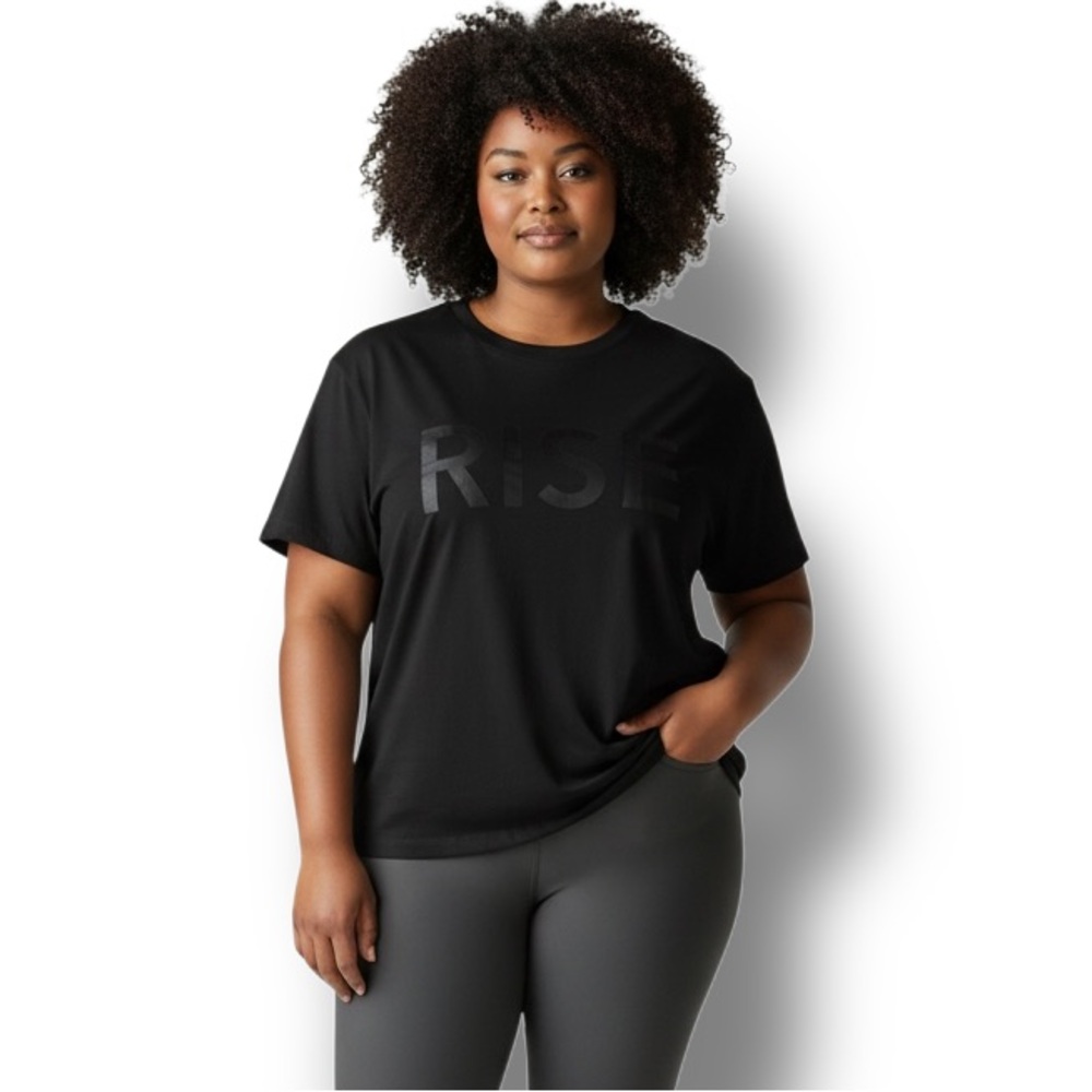 Athleta Women’s Rise Graphic Tee Short Sleeve Organic Daily Crop Yoga Black XL
